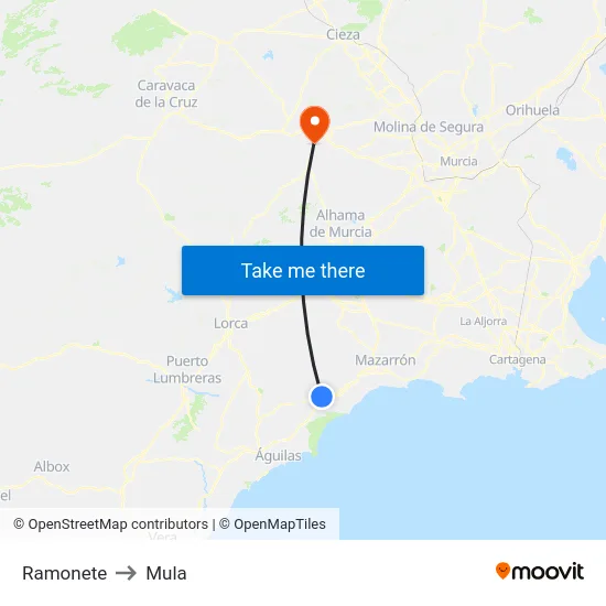 Ramonete to Mula map