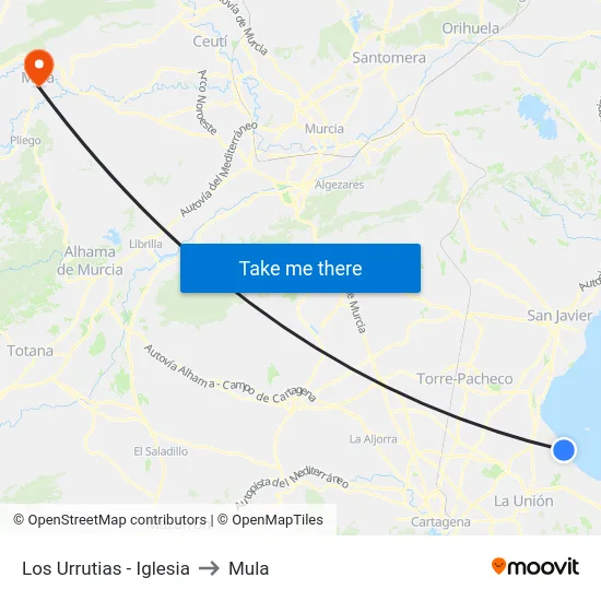 Los Urrutias - Iglesia to Mula map