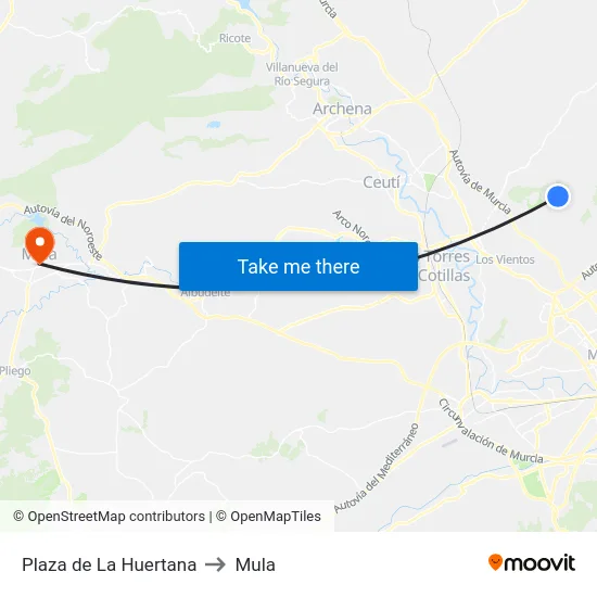 Plaza de La Huertana to Mula map