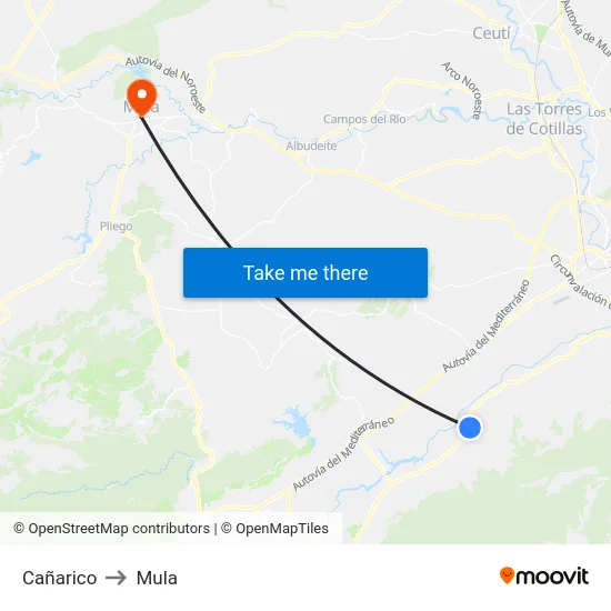 Cañarico to Mula map