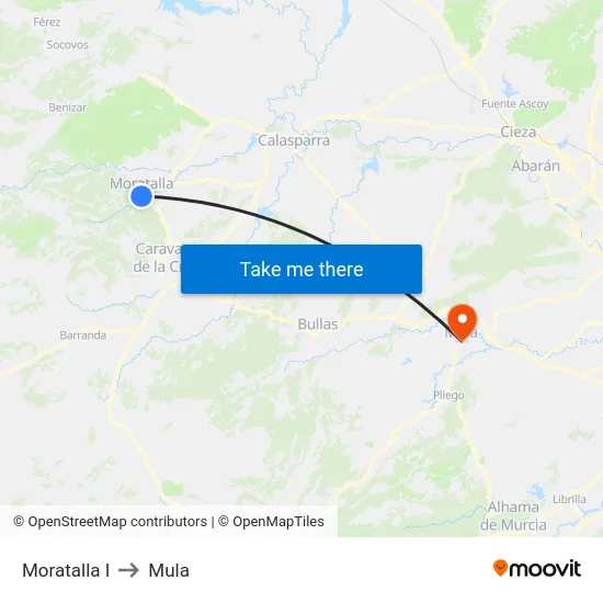 Moratalla I to Mula map