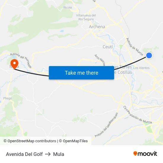 Avenida Del Golf to Mula map