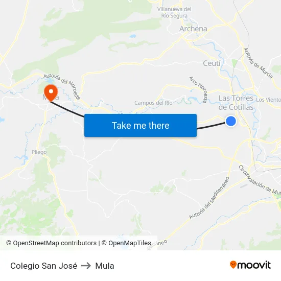Colegio San José to Mula map