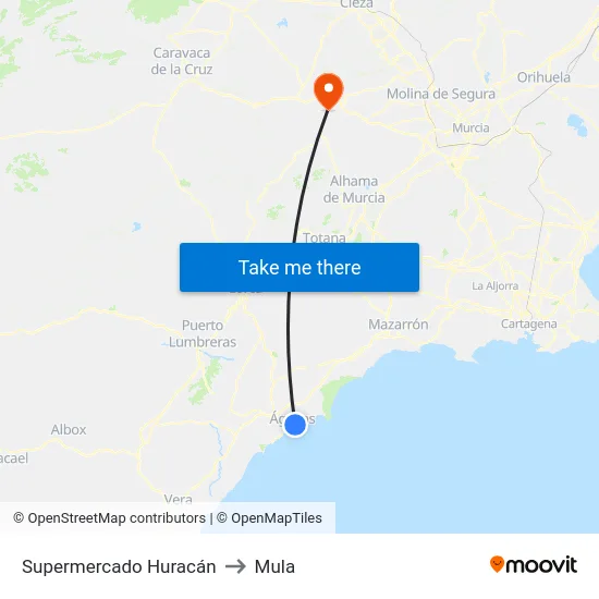 Supermercado Huracán to Mula map