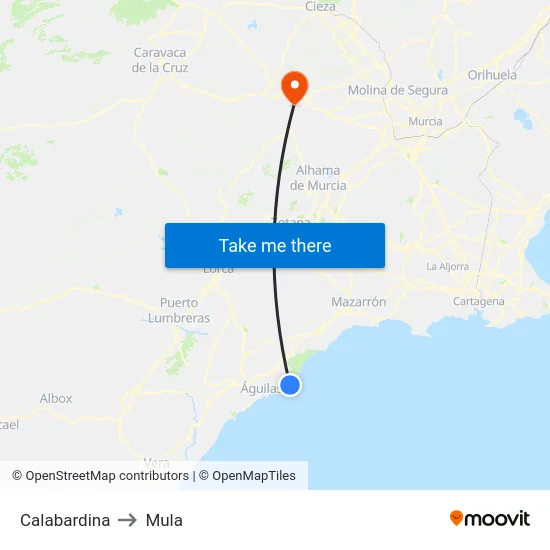 Calabardina to Mula map