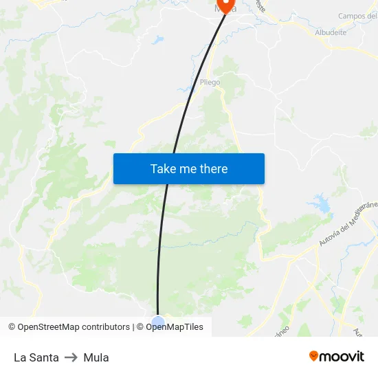 La Santa to Mula map