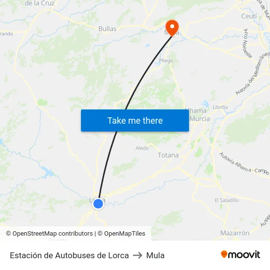 Estación de Autobuses de Lorca to Mula map