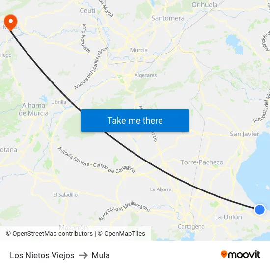 Los Nietos Viejos to Mula map