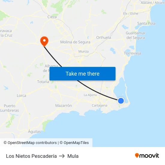 Los Nietos Pescadería to Mula map
