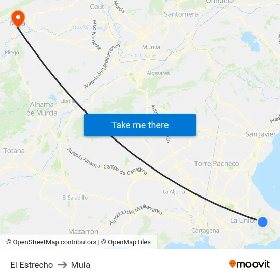 El Estrecho to Mula map