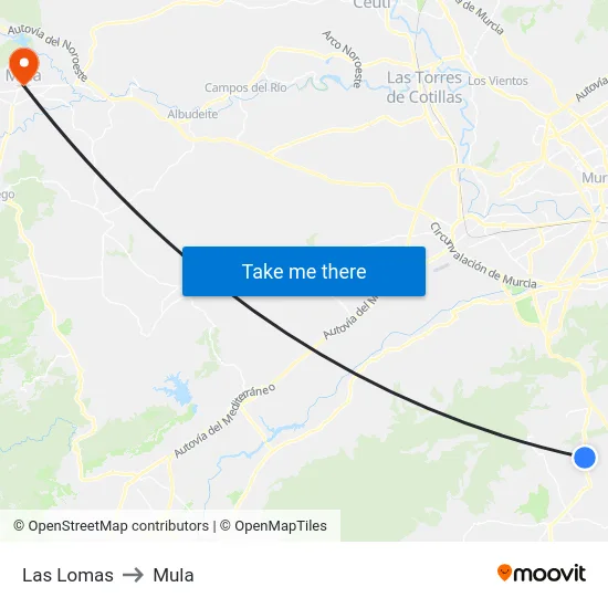 Las Lomas to Mula map