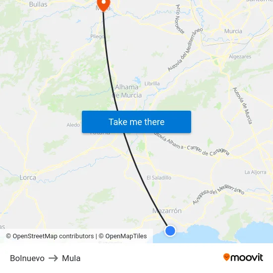 Bolnuevo to Mula map