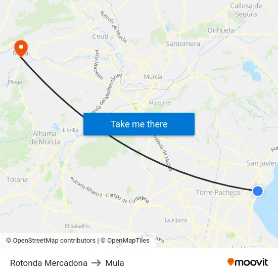 Rotonda Mercadona to Mula map