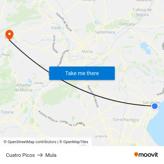 Cuatro Picos to Mula map