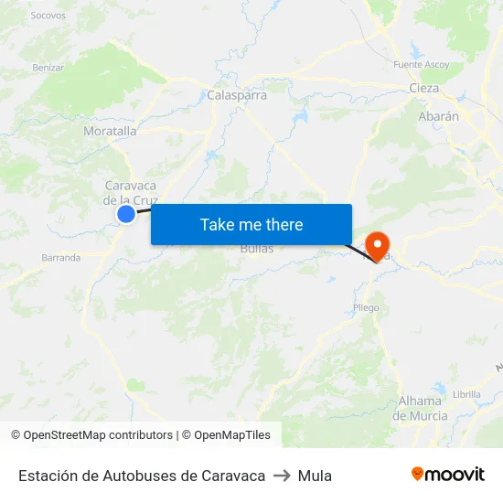 Estación de Autobuses de Caravaca to Mula map
