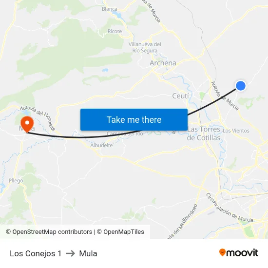 Los Conejos 1 to Mula map