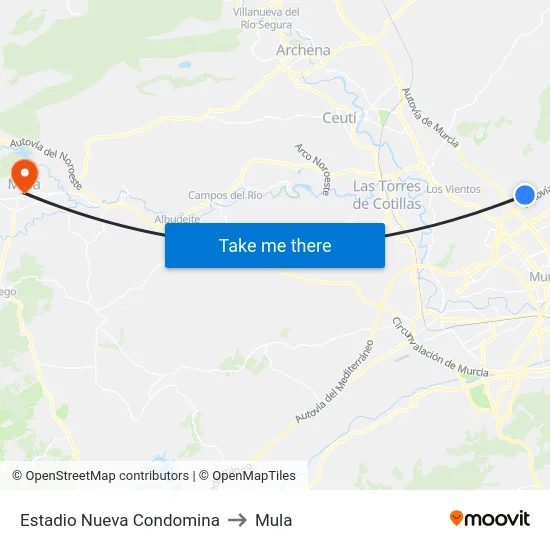 Estadio Nueva Condomina to Mula map