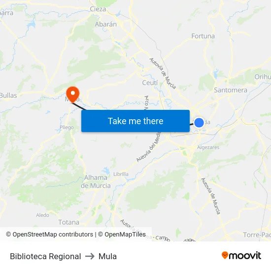Biblioteca Regional to Mula map
