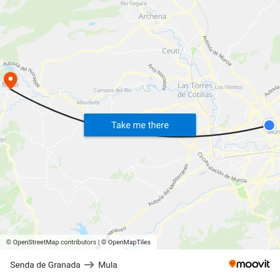 Senda de Granada to Mula map
