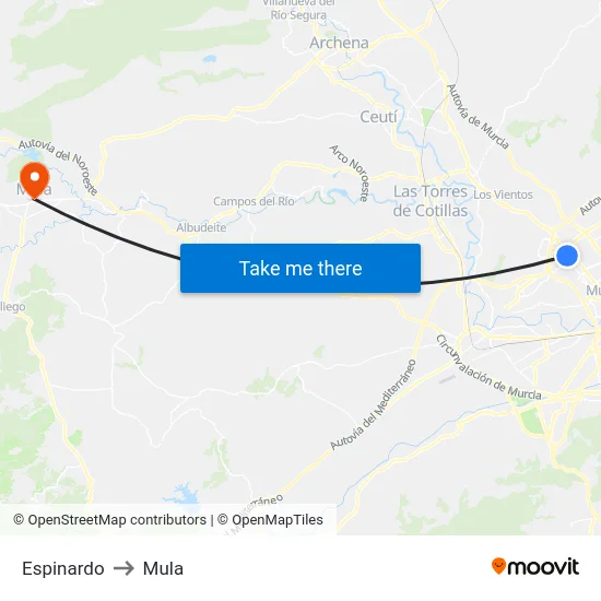 Espinardo to Mula map