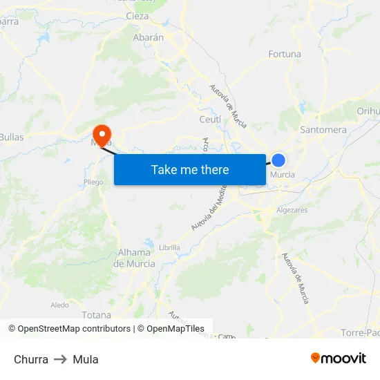 Churra to Mula map