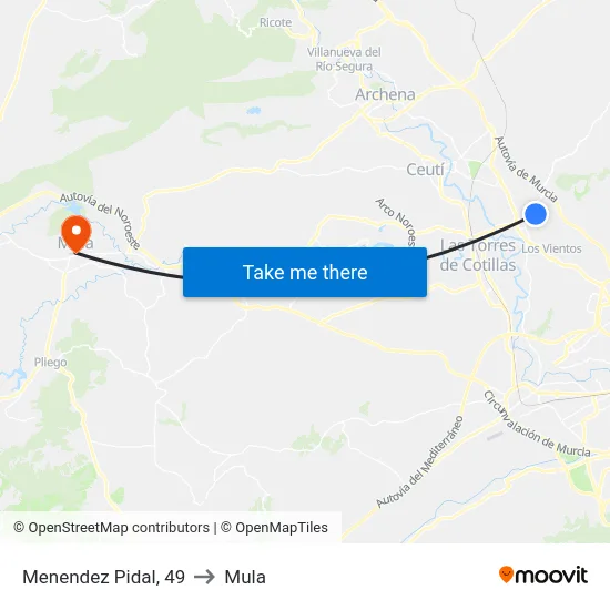 Menendez Pidal, 49 to Mula map