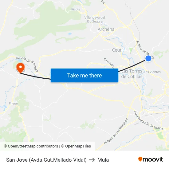 San Jose (Avda.Gut.Mellado-Vidal) to Mula map