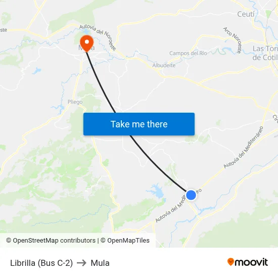 Librilla (Bus C-2) to Mula map