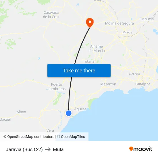 Jaravía (Bus C-2) to Mula map