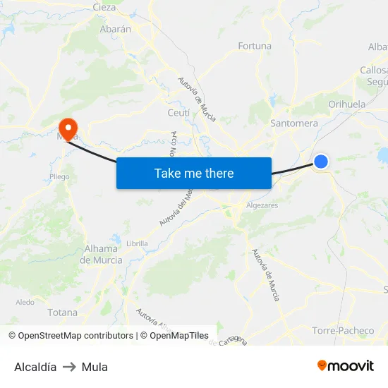 Alcaldía to Mula map