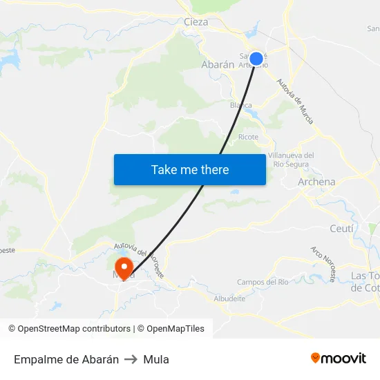 Empalme de Abarán to Mula map