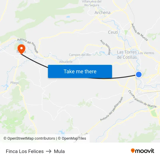 Finca Los Felices to Mula map