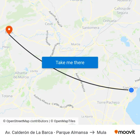 Av. Calderón de La Barca - Parque Almansa to Mula map