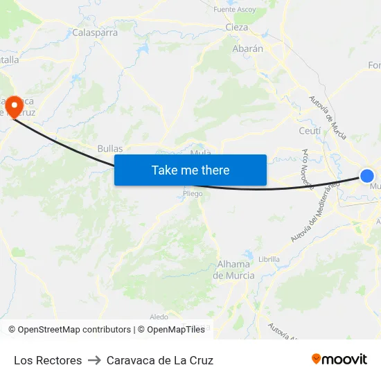 Los Rectores to Caravaca de La Cruz map