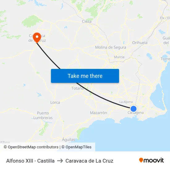 Alfonso XIII - Castilla to Caravaca de La Cruz map