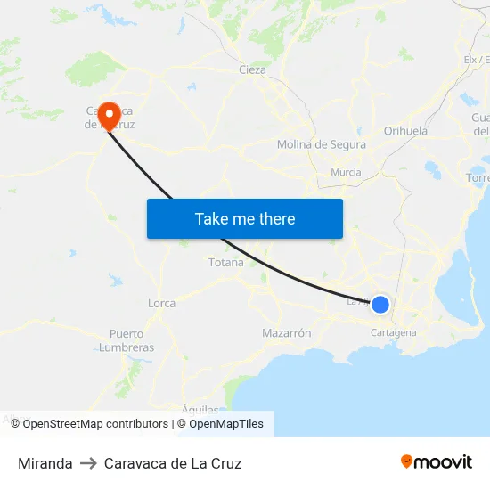Miranda to Caravaca de La Cruz map