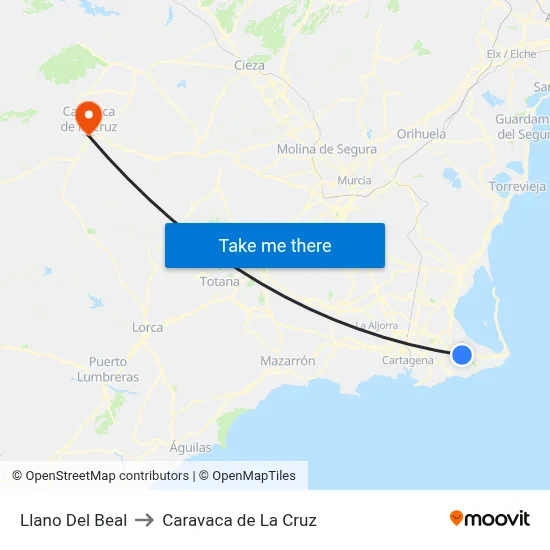 Llano Del Beal to Caravaca de La Cruz map
