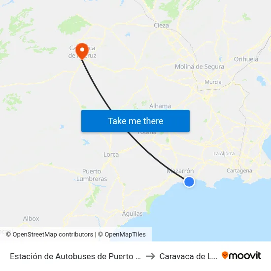 Estación de Autobuses de Puerto de Mazarrón to Caravaca de La Cruz map