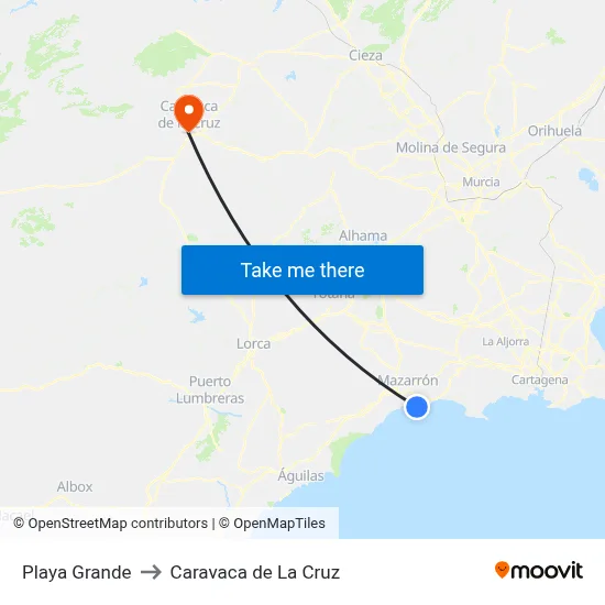Playa Grande to Caravaca de La Cruz map