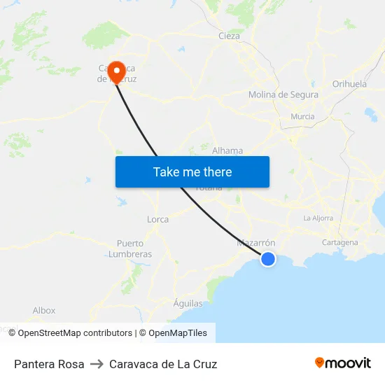 Pantera Rosa to Caravaca de La Cruz map