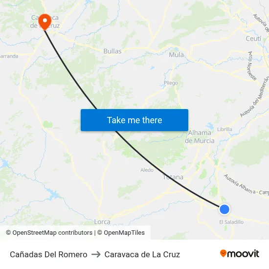 Cañadas Del Romero to Caravaca de La Cruz map