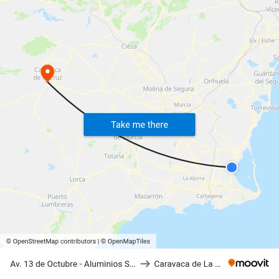 Av. 13 de Octubre - Aluminios Segura to Caravaca de La Cruz map