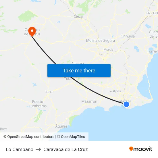 Lo Campano to Caravaca de La Cruz map