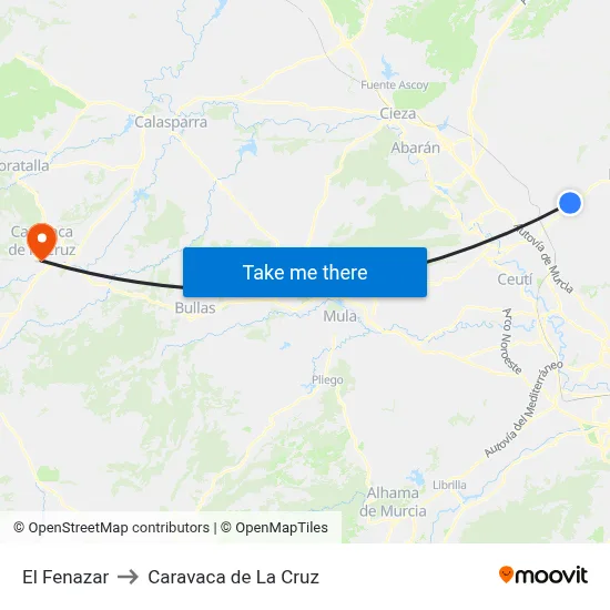 El Fenazar to Caravaca de La Cruz map