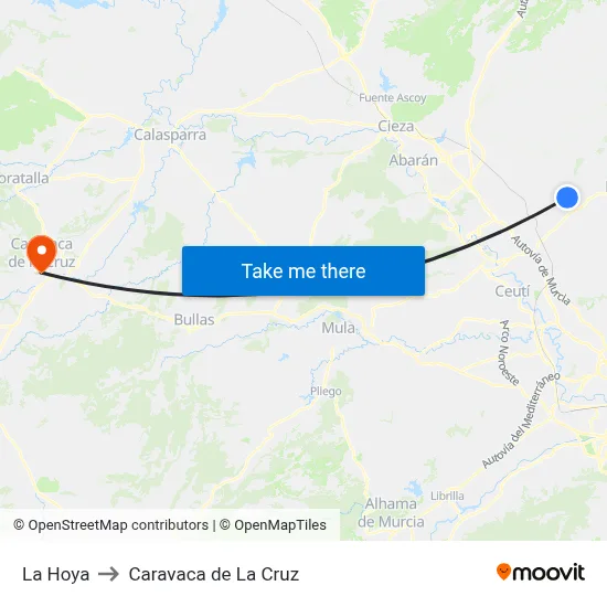 La Hoya to Caravaca de La Cruz map