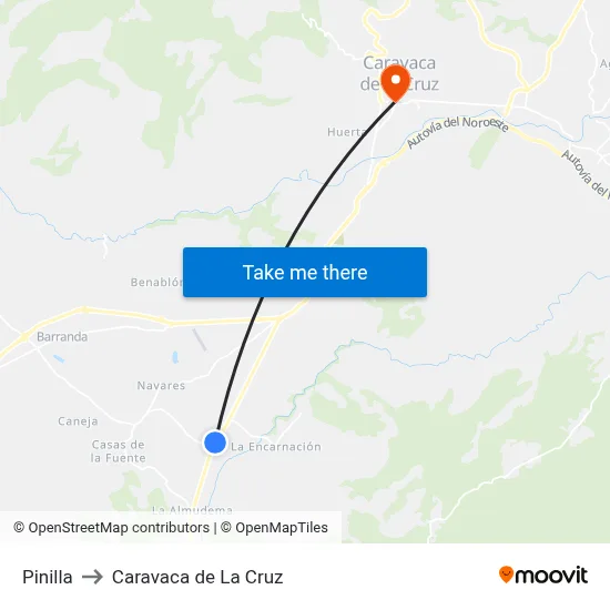 Pinilla to Caravaca de La Cruz map