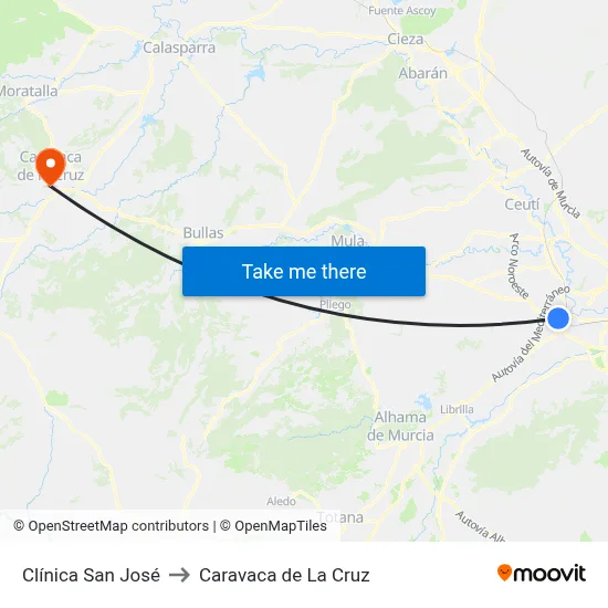 Clínica San José to Caravaca de La Cruz map