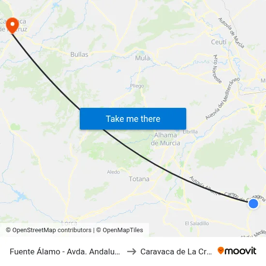 Fuente Álamo - Avda. Andalucía to Caravaca de La Cruz map