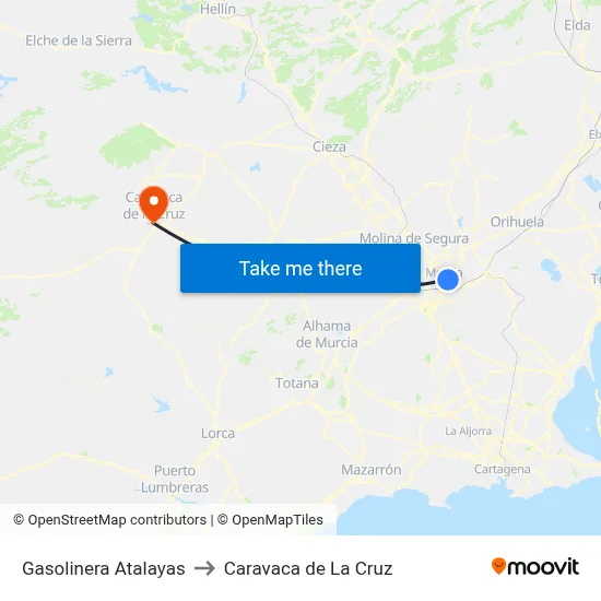 Gasolinera Atalayas to Caravaca de La Cruz map