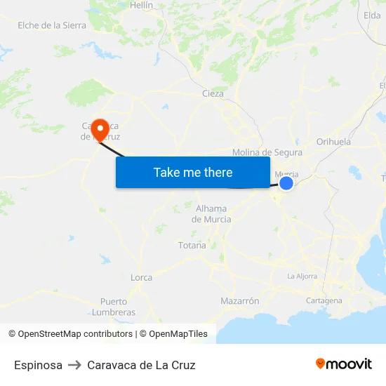 Espinosa to Caravaca de La Cruz map